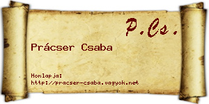 Prácser Csaba névjegykártya
